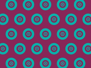 A vibrant seamless pattern featuring bold turquoise concentric circles on a rich burgundy background, ideal for dynamic textile and graphic design projects.