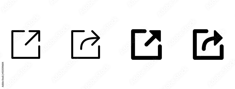 Aufkleber export, share icon arrow symbol, external link icon open in new window or tab symbol. links sharing icons in line, outline, and solid styles