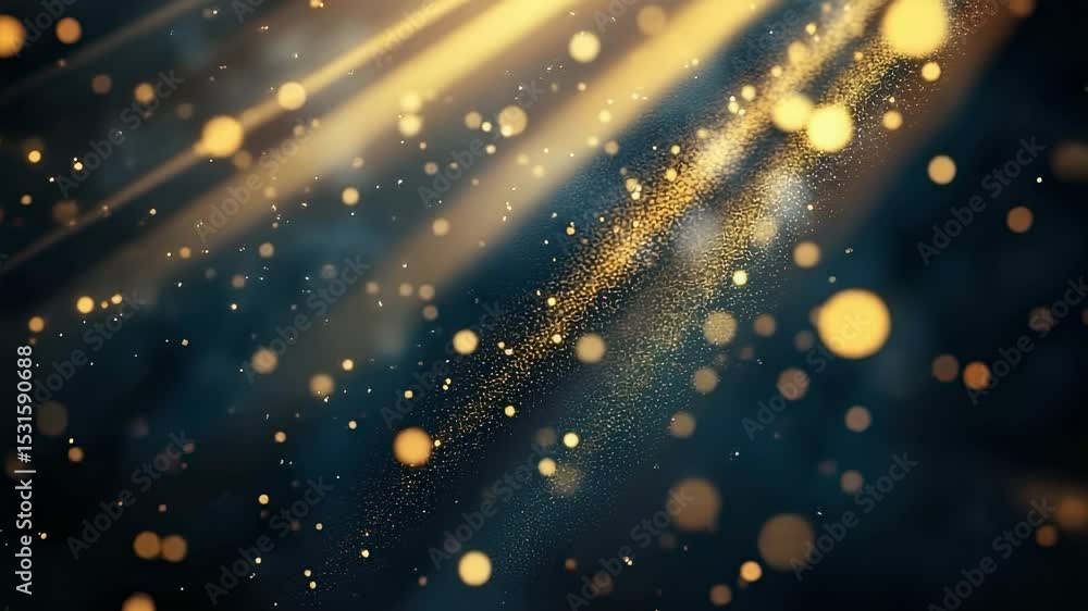 Poster abstract golden light rays and bokeh particles on dark background