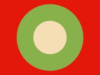 Abstract geometric background featuring concentric circles in red, green, and beige, ideal for minimalist and modern designs.