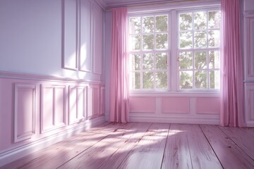 Pastel pink room with sunlight