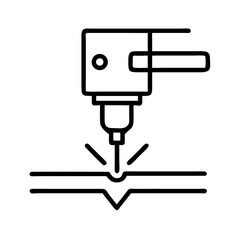 Laser cutter tool engraving design on metal sheet in outline style  