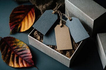Autumnal gift tags in a muted box
