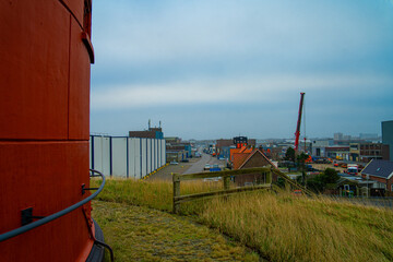 IJmuiden High Lighthouse. Cast iron high lighthouse of North Sea port IJmuiden, North Holland,...
