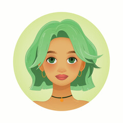 Stylish Girl Portrait – Green Hair. Vector illustration. EPS
