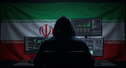 Iranian hacker cyber attack concept, cybersecurity threat, data breach, online fraud, internet crime, iran flag