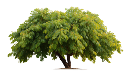 A lush, full tree with vibrant green foliage stands tall and proud, isolated against a pure white background. Its branches reach out in a symphony of life, representing growth, strength.
