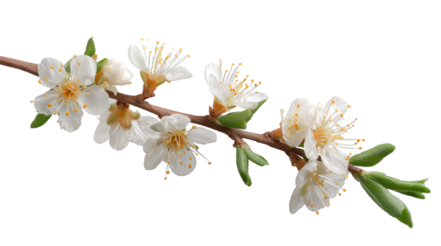 A delicate cherry blossom branch blossoms, a symbol of spring's embrace, offering a close-up view of nature's beauty, evoking feelings of freshness and tranquility.