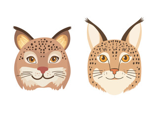Cute face lynx animal. Flat vector clipart, illustration with isolated background.