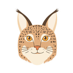 Cute face lynx animal. Flat vector clipart, illustration with isolated background.