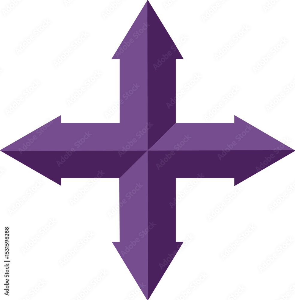Poster four directional arrows vector illustration showing navigation and movement concepts in purple color
