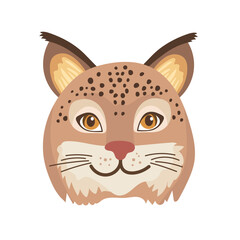 Cute face lynx animal. Flat vector clipart, illustration with isolated background.