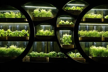 Illuminated circular herb garden
