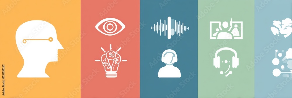 Poster Exploring Different Learning Styles Such as Visual, Auditory, and Kinesthetic Through Icons and Descriptions in a Flat Design Format