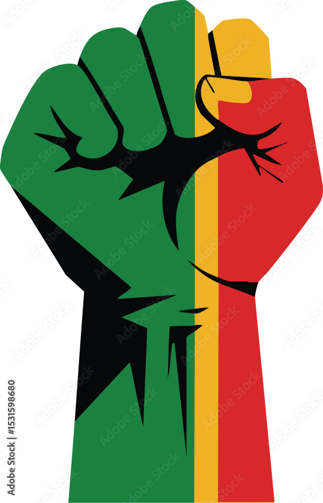 Poster raised fist with green yellow red colors symbolizing unity and resistance in vector format