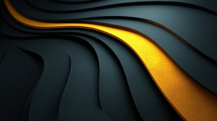 Abstract Matte Black and Gold Wavy Background for Modern Designs and Textures