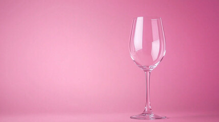Minimalist transparent wine glass on pink background with space for text
