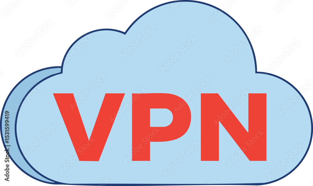 Poster cloud computing concept with vpn text in red on blue cloud icon for internet privacy and security te