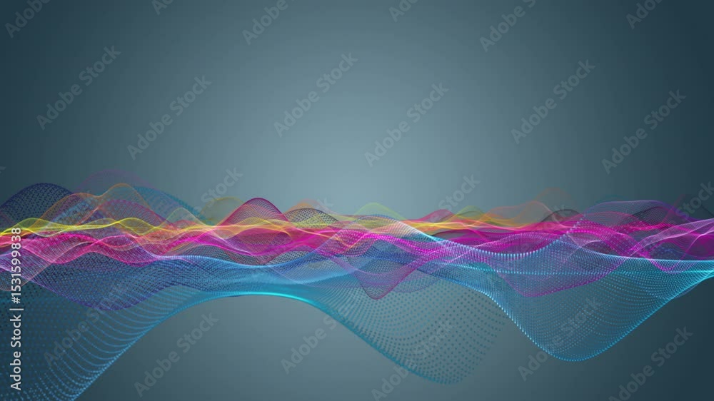 Poster fantastic video animation with particle wave object in slow motion and space for text, 4096x2304 loo