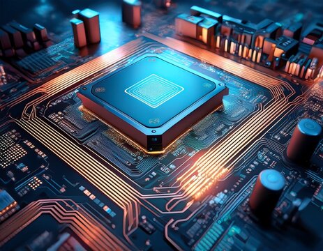 printed circuit board background featuring a close up of lga package cpu ic