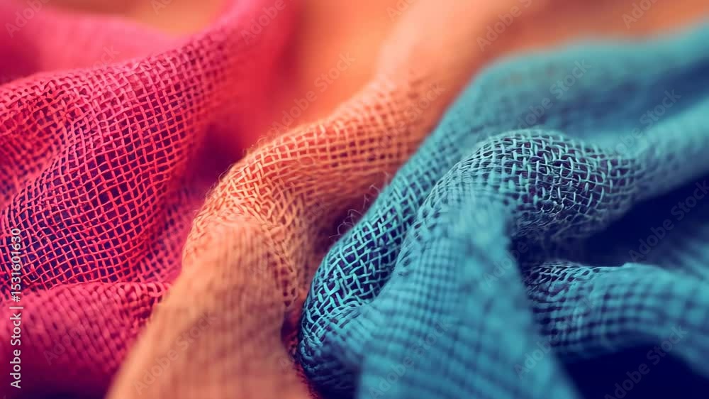 Poster colorful textile texture: vibrant textiles cascade in a mesmerizing display of colors, inviting touc