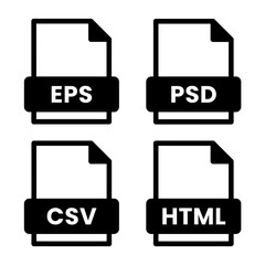 Set EPS, PSD, CSV, HTML file icon. Flat icon on transparent background.	