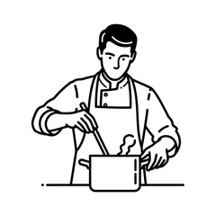 Dedicated chef, focused, cooking in a kitchen, minimalistic style, black and white, culinary concept