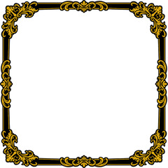 Elegant square gold frame with intricate baroque floral ornamentation on a white background, ideal for certificates, invitations, or decorative graphic design projects.