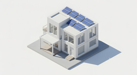 Fototapeta premium Modern House with Solar Panels: Sustainable Living Concept