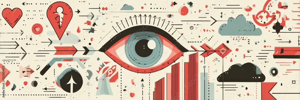 Poster vision-focused infographic featuring health icons and arrows illustrating key wellness concepts in a