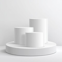 Three white cylindrical podiums on a larger circular base