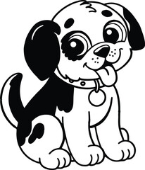 Cute Cartoon Dog Vector Illustration – Happy Puppy with Collar and Tongue Out