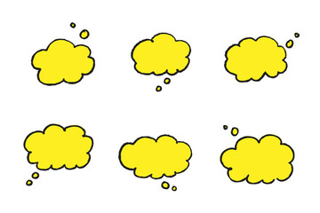 手描き風・黄色の思考吹き出しセット（コミックスタイルのイラスト）
