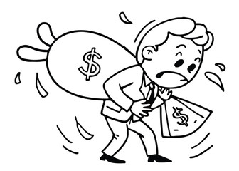 Fototapeta premium Overburdened Businessman Struggling Under the Weight of Financial Responsibility A Vector Illustration