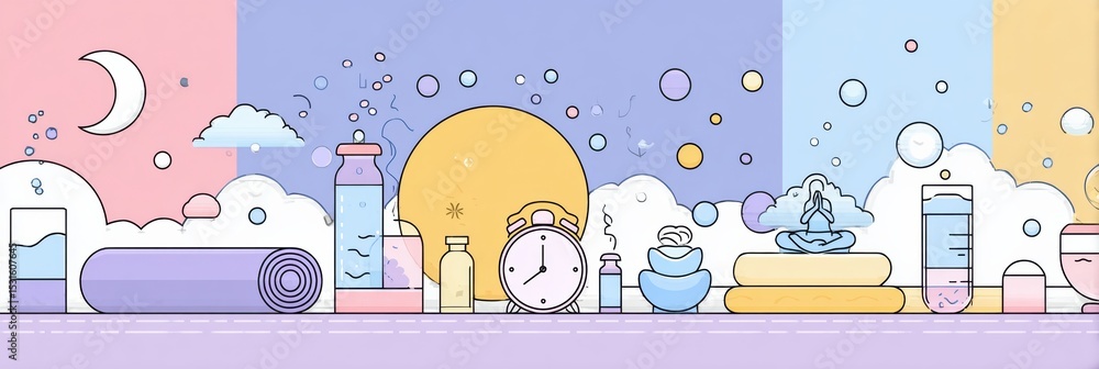 Poster improve sleep quality with effective wellness routine ideas featuring pastel colors and clean icons 
