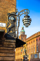 The main street called Via Rizzoli in the old part of the city center of Bologna, Italy