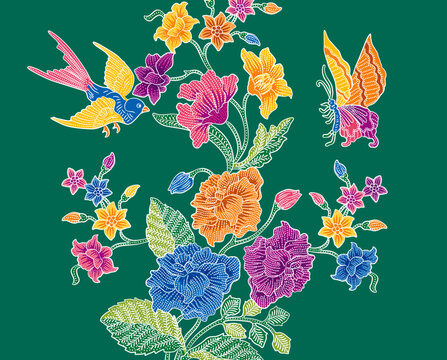 Part of Nyonya Batik Sarong Peony Pattern