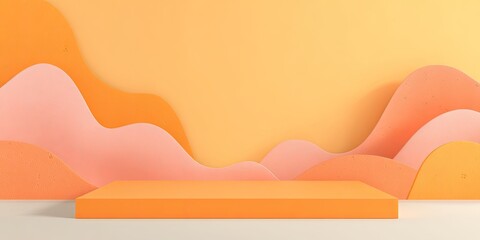 Abstract, pastel-toned display podium with flowing, layered shapes