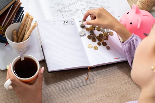 Engaging in Financial Planning and Smart Budgeting with Coins and a Cup of Coffee Daily