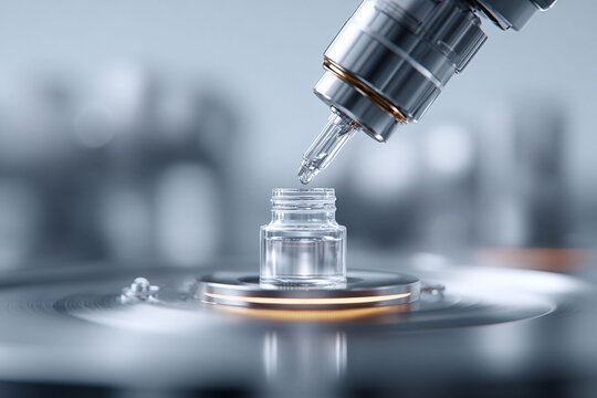 Precision science Pipette dispensing liquid into a vial. Captures the essence of research, medicine, and innovation. Ideal for healthcare, lab, or cosmetic themes. - Powered by Adobe