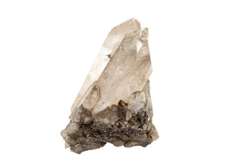 Close-up of quartz crystal mineral, isolated on white background