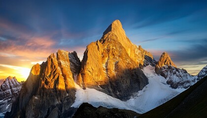 rugged mountain peak at sunset