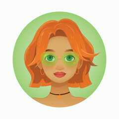 Stylish Girl Portrait – Red Hair and Glasses. Vector illustration. EPS