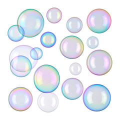 Vibrant Display of Shimmering Soap Bubbles on Black Background, Isolated on Transparent Background