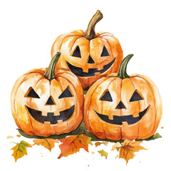 watercolor vector of Jack-o-lanterns, isolated on a white background.