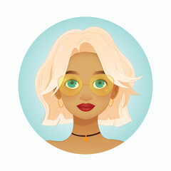 Stylish Girl Portrait – Blonde Hair and Glasses. Vector illustration. EPS