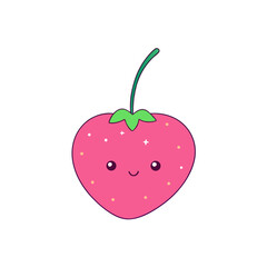 Fototapeta premium Cute Kawaii Strawberry with Blushing Cheeks