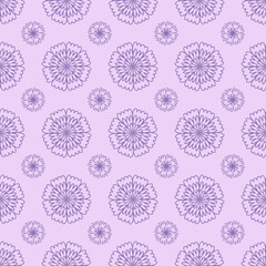 Lavender-colored seamless floral pattern with rounded botanical motifs. A soft, pastel design ideal for spring-themed textiles or feminine stationery.