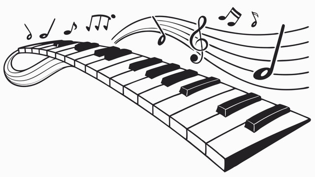 Abstract Piano Keyboard with Musical Notes and Staff Lines