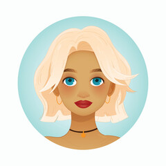 Stylish Girl Portrait – Blonde Hair. Vector illustration. EPS